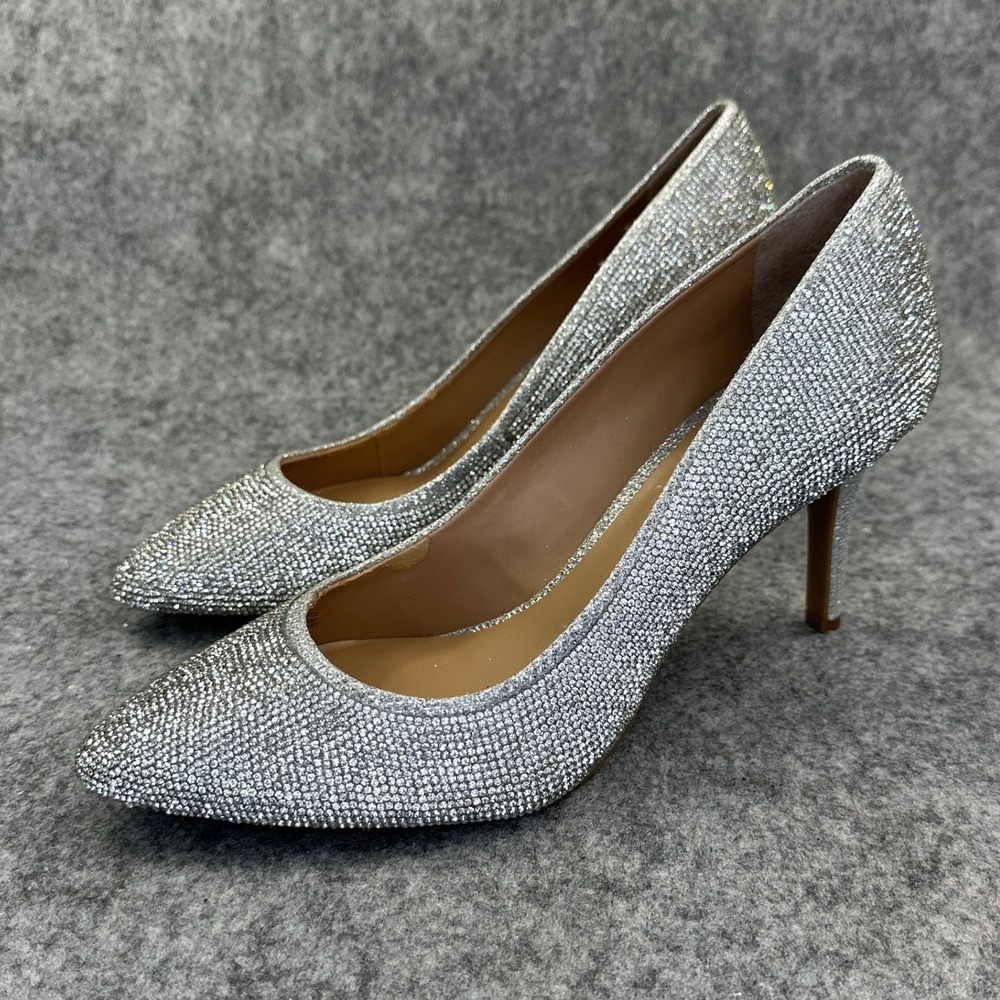 INC International Concepts Silver Rhinestone Pumps Womens 8W Pointed Toe Heels - Picture 2 of 12